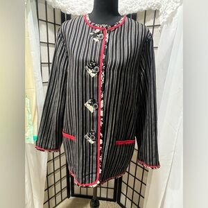 Koos of Course BLACK STRIPE, RED LINEN BLEND REVERSIBLE JACKET WOMEN SIZE M